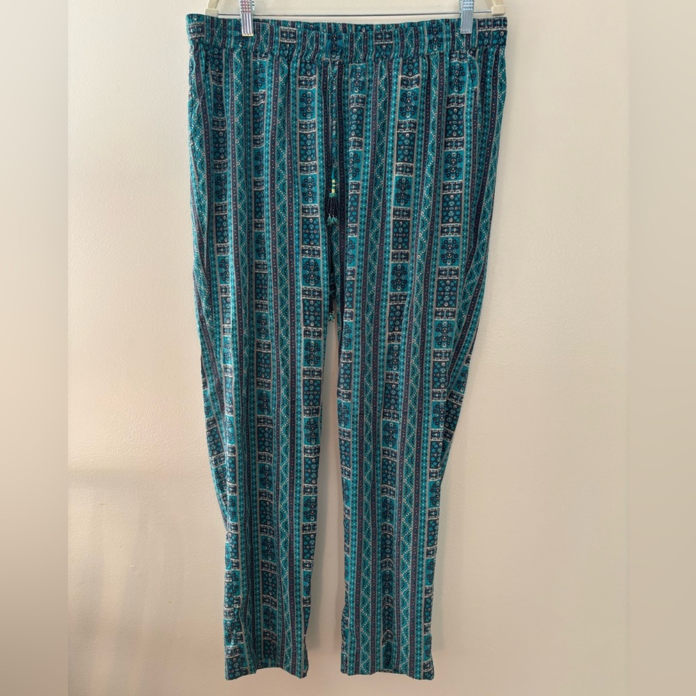 Calypso St. Barth 95% Silk Pants Blue Floral Drawstring Large
